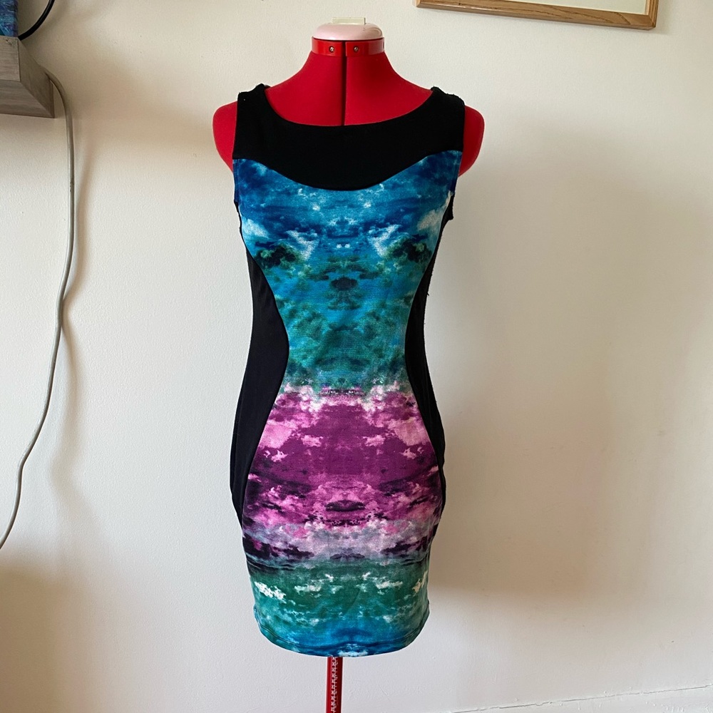 Teal Pink Purple Watercolor Bodycon Color Block M